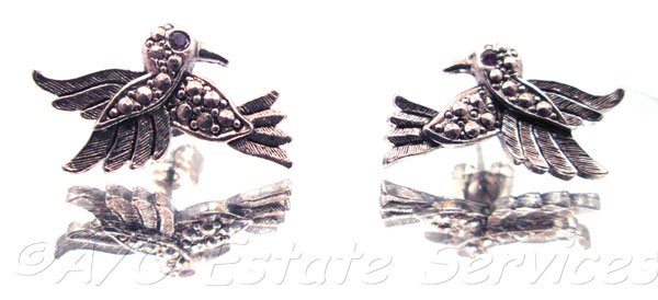 Vintage Signed Avon Silver Hummingbird Earrings