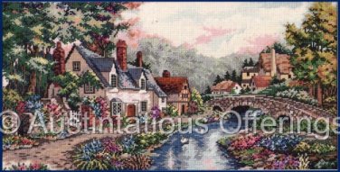 Rare Carl Valente Artwork Reproduction Cottages along River Beck Cross Stitch Kit Gold Collection