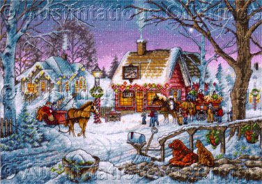 Terry Redlin Palace of Sweets Cross Stitch Kit Winter Village Candy Shop