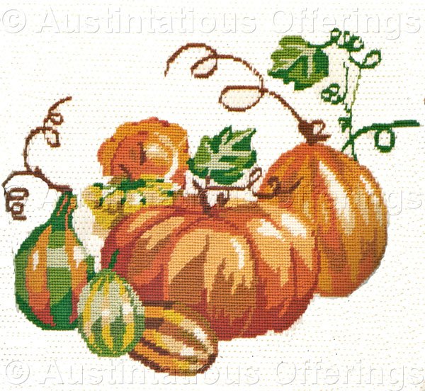 Rare Autumn Harvest Needlepoint Kit Striped Gourds and Pumpkins