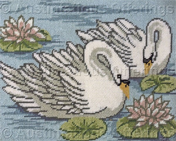 Elegant Swan Pair Needlepoint Kit Swimming with the Lilies
