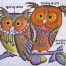 Unique Trapunto Stitchery Kit Blue Owl Pair Quilted Crewel Embroidery