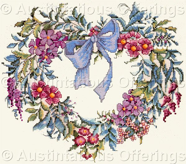 Rare LeClair Ribboned Heart Wreath Cross Stitch Kit Flowers Herbs ...