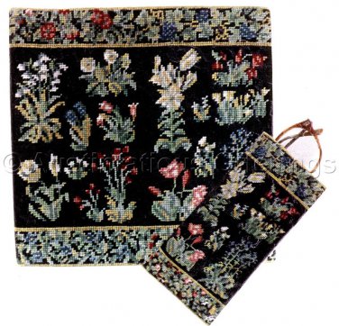 RARE MUSEUM MILLE FLEURS FLORAL TAPESTRY NEEDLEPOINT KIT PILLOW PORTRAIT OR 2 SIDED EYEGLASS CASE
