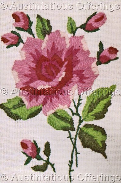 Beginners Pink Rose with Buds Crewel Embroidery Kit