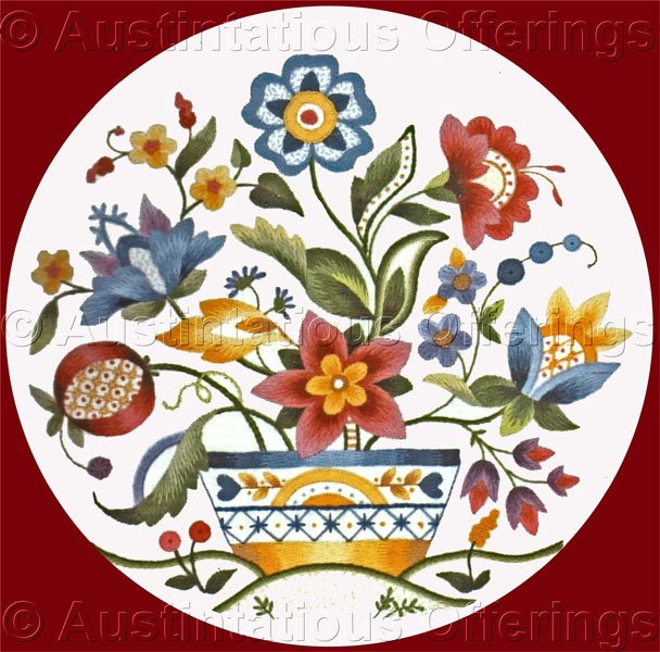 Rare Marchie Jacobean Floral Basket Crewel Embroidery Kit New Bedford