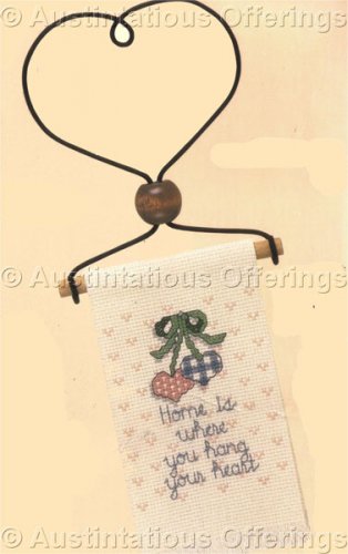 Country Cross Stitch Kit Home is Wire Heart Hanger