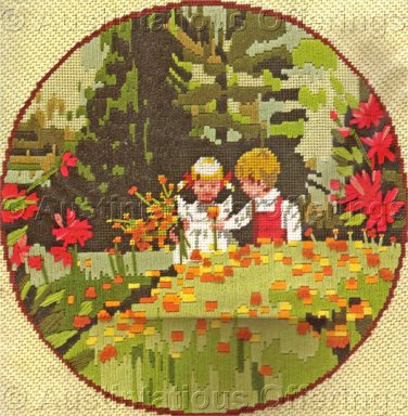 Rare  Rienstra Childhood Picnic Needlepoint Kit Forest Meadow