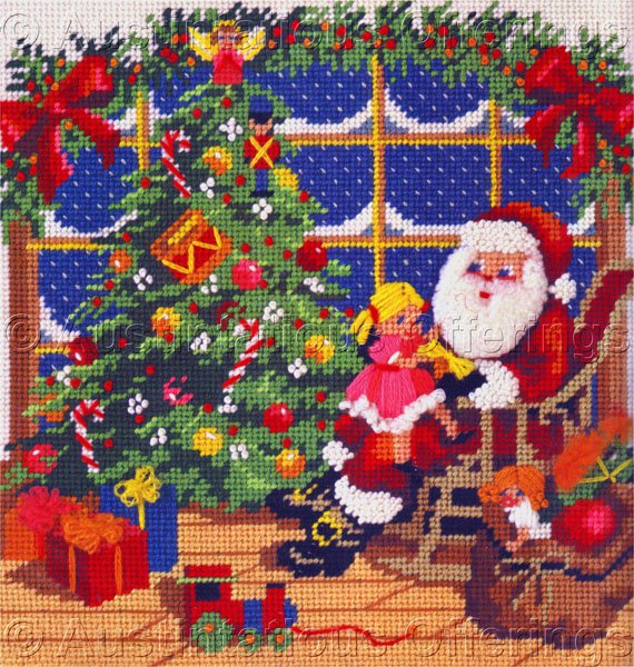 Rare Gerrish Childhood Visit with Santa Needlepoint Kit Christmastime Fun