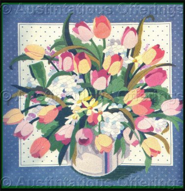 Rare Rossi Country Charm Tulip Floral Bouquet Crewel Embroidery Kit  Lilacs Daisies