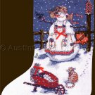 Rare Sandi Gore Evans Lady Snowman Cross Stitch Christmas Stocking Kit Snowy Garden