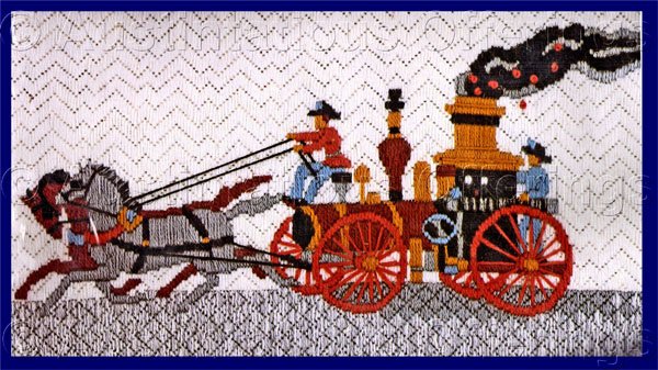 RARE ANTIQUE STEAM TRAIN LONGSTITCH TEXTURED NEEDLEPOINT KIT