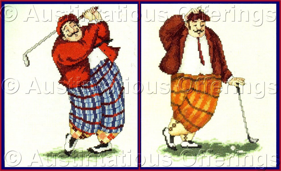 Rare TC Chiu Golfing Chef Cross Stitch Kit Dual Designs Golf Enthusiast