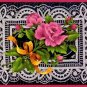 Rare Marchie Vibrant Pink Roses Tied with Yellow Ribbon Crewel Embroidery Kit Dramatic Lace