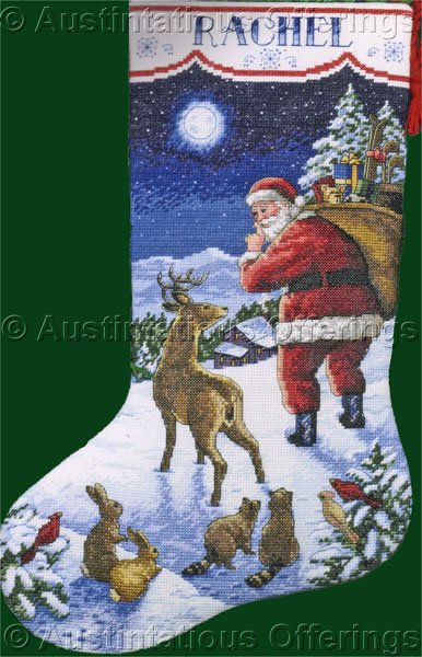 HAL FRENCK WOODLAND SANTA CROSS STITCH KIT WINTER FOREST FRIENDS MIDNIGHT ARRIVA
