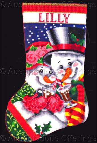 Rare Pisoni Top Hat Snowman Snowlady Needlepoint Stocking Kit Toasty Warm