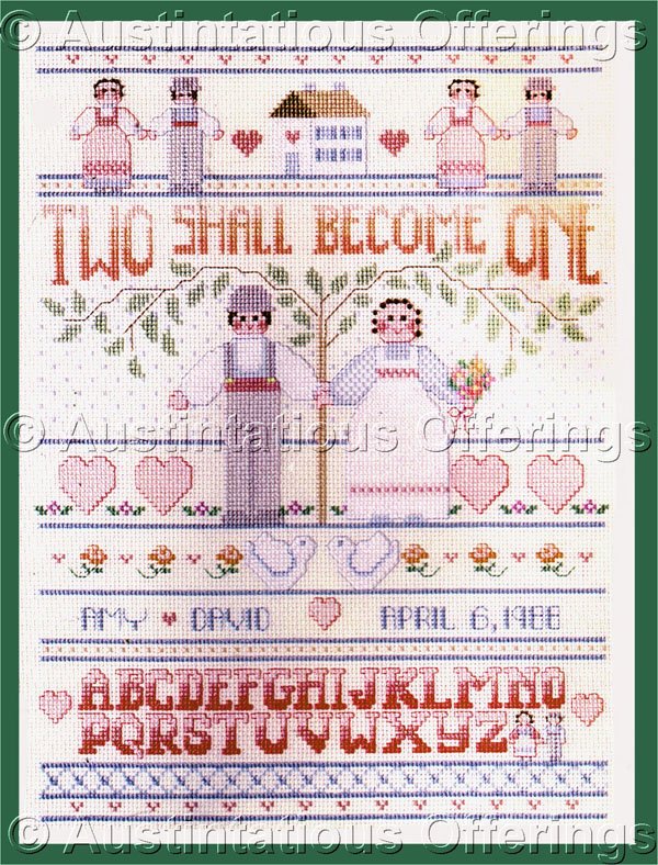 Rare Gillum FolkArt Pastel Wedding Sampler Cross Stitch Kit Love Everlasting