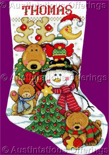 Elliott Wintry Friends Cross Stitch Christmas Stocking Kit Reindeer Snowman