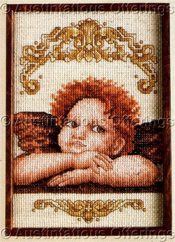 Rare Raphael Cherubim Cross Stitch Kit Sistine Chapel Detail La Madonna di San Sisto Angel