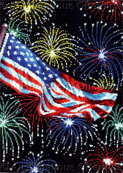 Rare Buriak Patriotic Celebration Cross Stitch Kit Old Glory Independence Day Fireworks USA Flag
