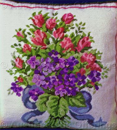 Rare Odrzywolek Spring Rosebuds and Violets Needlepoint Pillow Kit