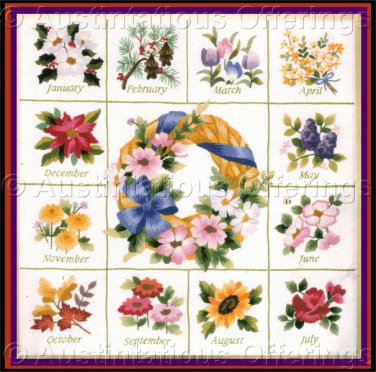 RARE MARCHIE YEAR OF FLOWERS CREWEL EMBROIDERY KIT MONTHLY FLORAL BOUQUET