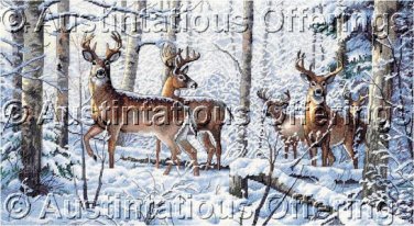 Persis Clayton Weirs Artwork Reproduction Snow Covered Bucks CrossStitch Kit Wintry Deer