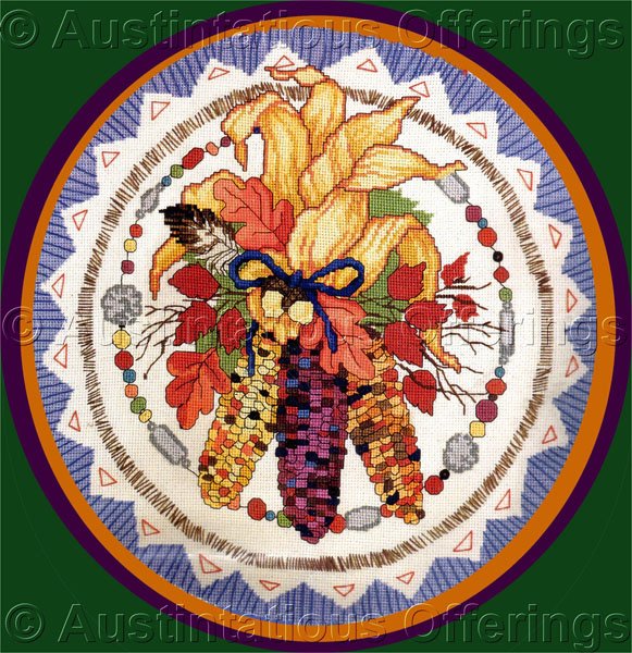 Rare Blankenship Autumn Harvest Swag Cross Stitch Kit Fall Leaves Indian Corn