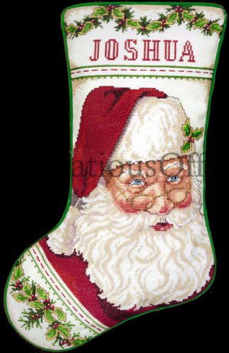 RARE SANTA CLAUS CROSS STITCH STOCKING KIT ALL TUCKERED OUT IN ROCKING CHAIR