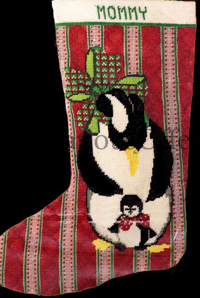Rare Penguin Pair Openwork Needlepoint Christmas Stocking Kit