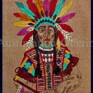 Rare Native American Chieftain in Vibrant Regalia Headdress Crewel Embroidery Kit