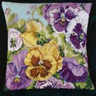 GLORIOUS GOLD AND PURPLE PANSIES NEEDLEPOINT PILLOW KIT