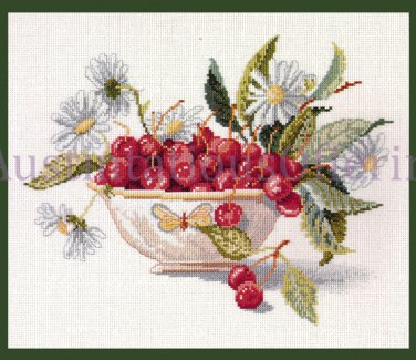 Rare Cherry and Daisies Fruit Bowl Cross Stitch Kit Life is a Bowl of Cherries