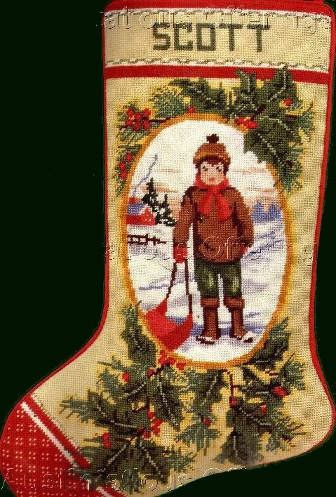 RARE CHILD PORTRAIT MINIATURE NEEDLEPOINT STOCKING KIT BOY WITH SLED