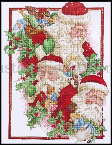 Rare Giampa Three Views of Father Christmas Cross Stitch Kit Santa Claus with Sack of Toys