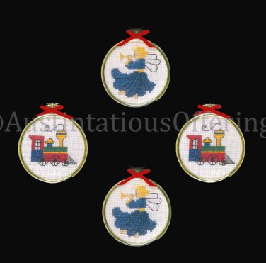 Yuletide Ornament Set Christmas Steam Train And Herald Angel with Horn Cross Stitch Kit