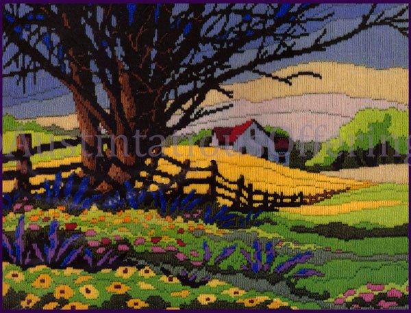 RARE REINARDY NOSTALGIC FARM LONGSTITCH NEEDLEPOINT KIT FIELDS IN SPRING