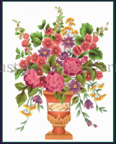Elsa Williams Classic Formal Garden Spray Bouquet Crewel Embroidery Kit Clay Vase Michael LeClair