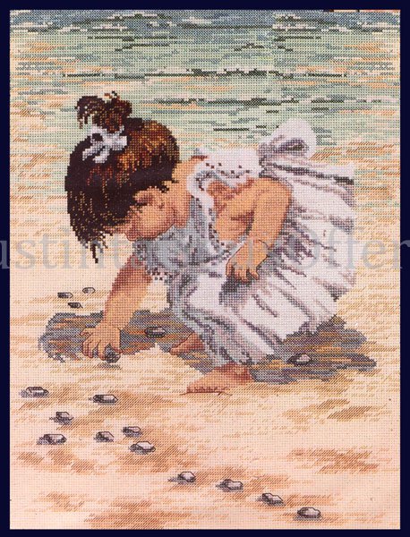 Rare Nancy Cole Art Repro Seaside Excursion Cross Stitch Kit Finding Sea Shells