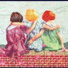 Rare Diana Thomas art Repro Nostalgic Childhood Friends Cross Stitch Friends of Youth