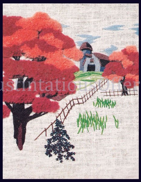 Rare Noel Artwork Repro Autumn Farm Crewel Embroidery Kit Fall Foliage Suits Beginners