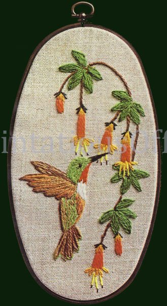Rare June Cooper HummingBird Crewel Embriodery Kit With Frame Trumpet Vine