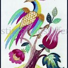 Rare Vibrant Phoenix at Rest Crewel Embroidery Kit Jacobean Floral MultiHued Bird