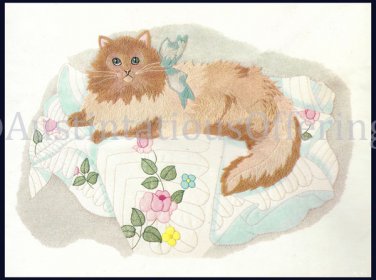 Rare Persian Cat Kit Quilted Quilted Crewel Embroidery Kit Long Hair Kitty