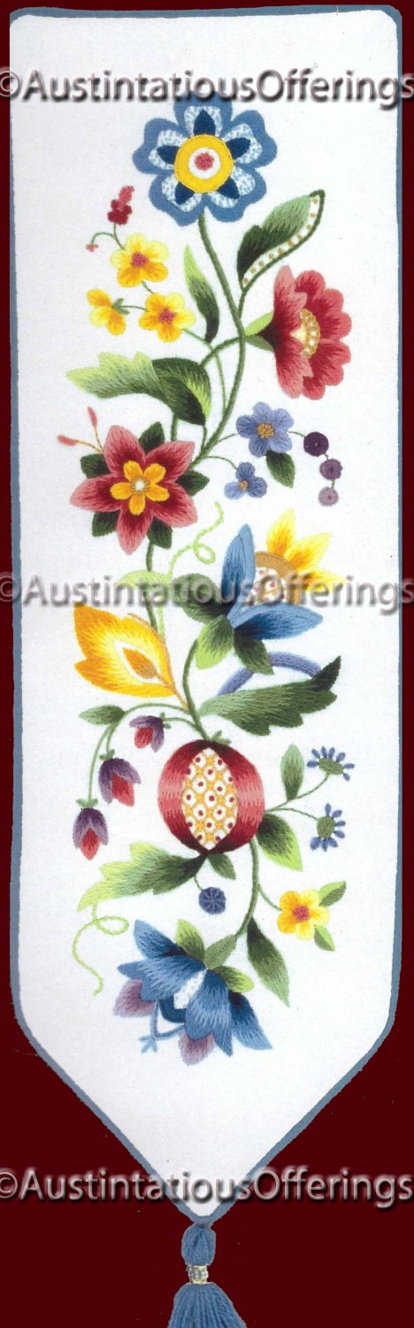 Rare Marchie Jacobean Floral Scroll Crewel Embroidery Kit New Bedford Bellpull