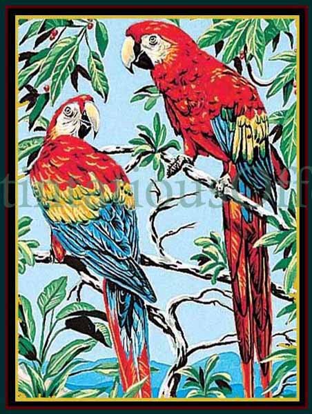 RARE TROPICAL PARADISE PARROTS NEEDLEPOINT CANVAS RAINBOW MACAWS MARGOT CREATION DE PARIS