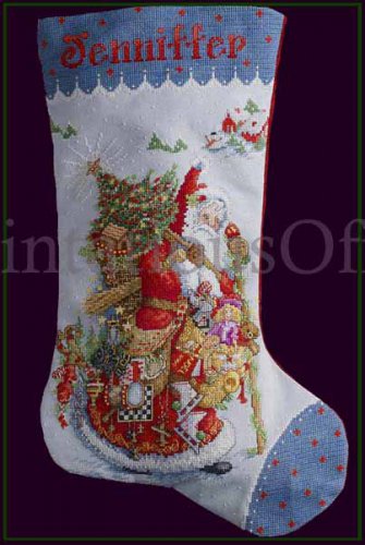 Sarnat Art Repro Olde Time Santa Cross Stitch Stocking Kit Father Christmas Woodland Pere Noel