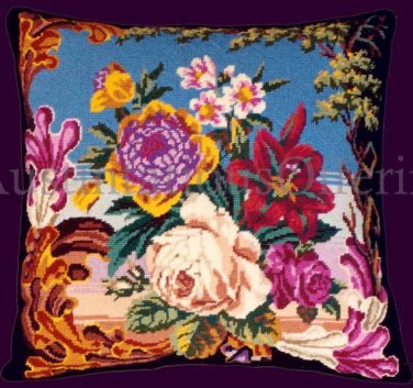 RARE POLITE TO POINT ROSE LILY BERLIN BOUQUET NEEDLEPOINT PILLOW KIT EXQUISITE FLORAL