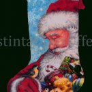 Hazel Lincoln Art Repro Santa Claus and Chickadee Needlepoiint Stocking kit Toy Bag