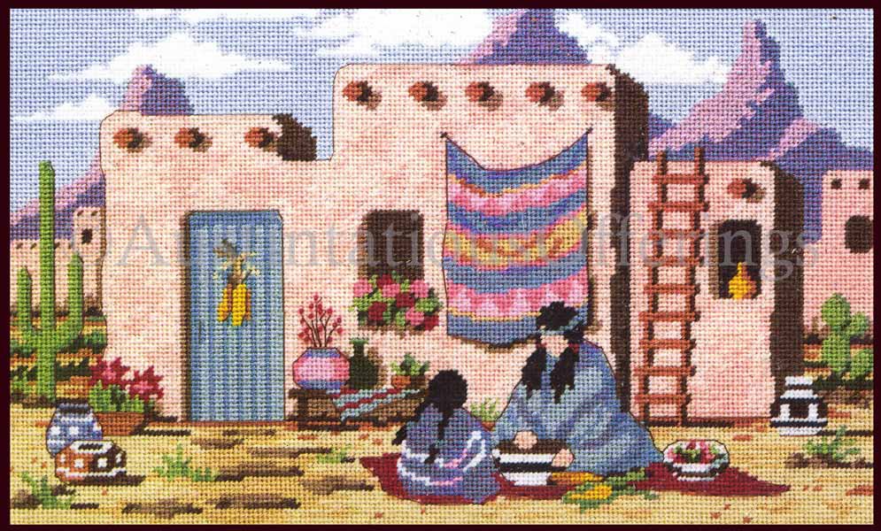 Rare Native American Women at Work Needlepoint Kit Southwestern Adobe Pueblo Pottery